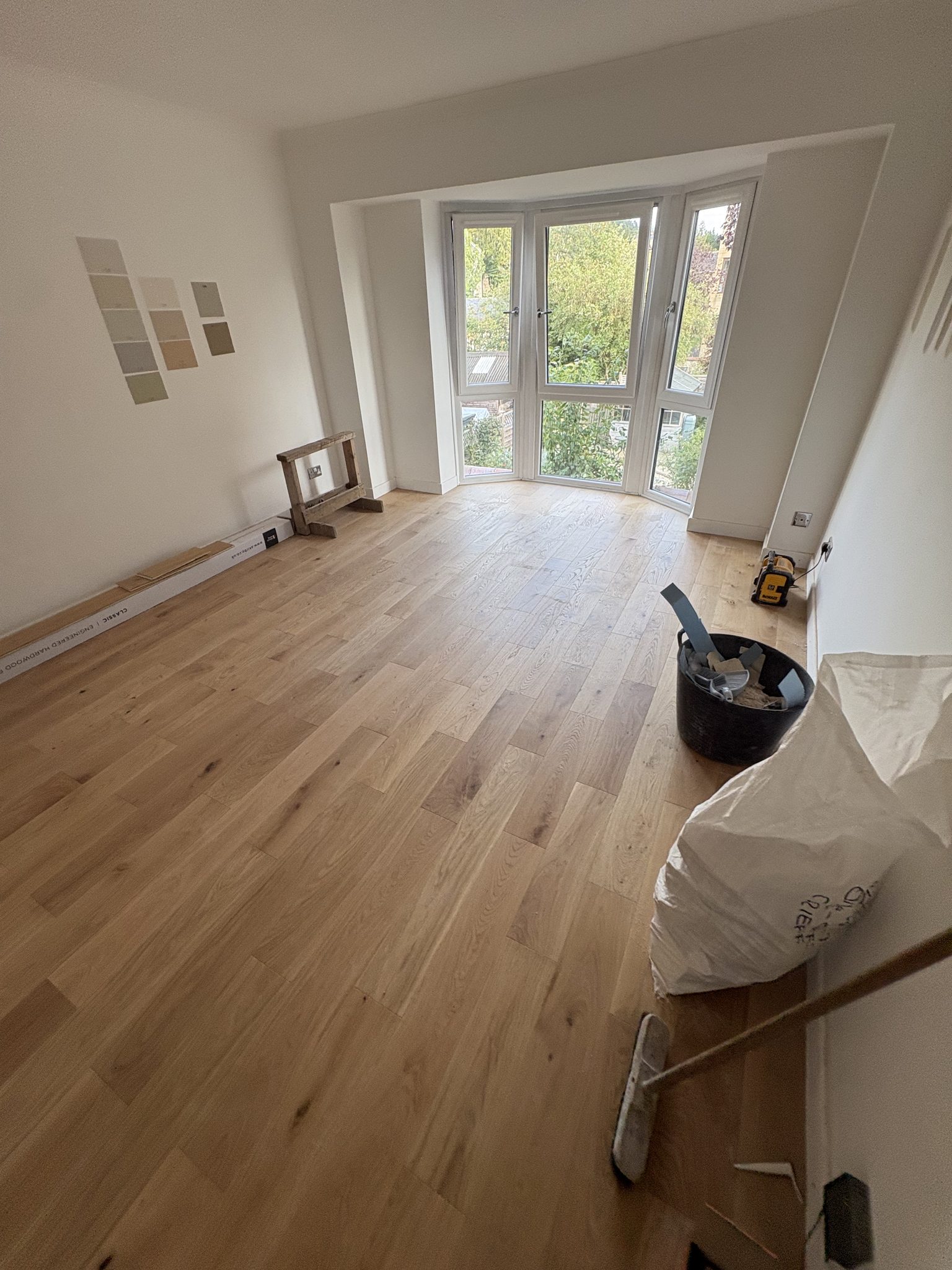 Engineered hardwood flooring laid in a bay windowed room in Bridge of Allan