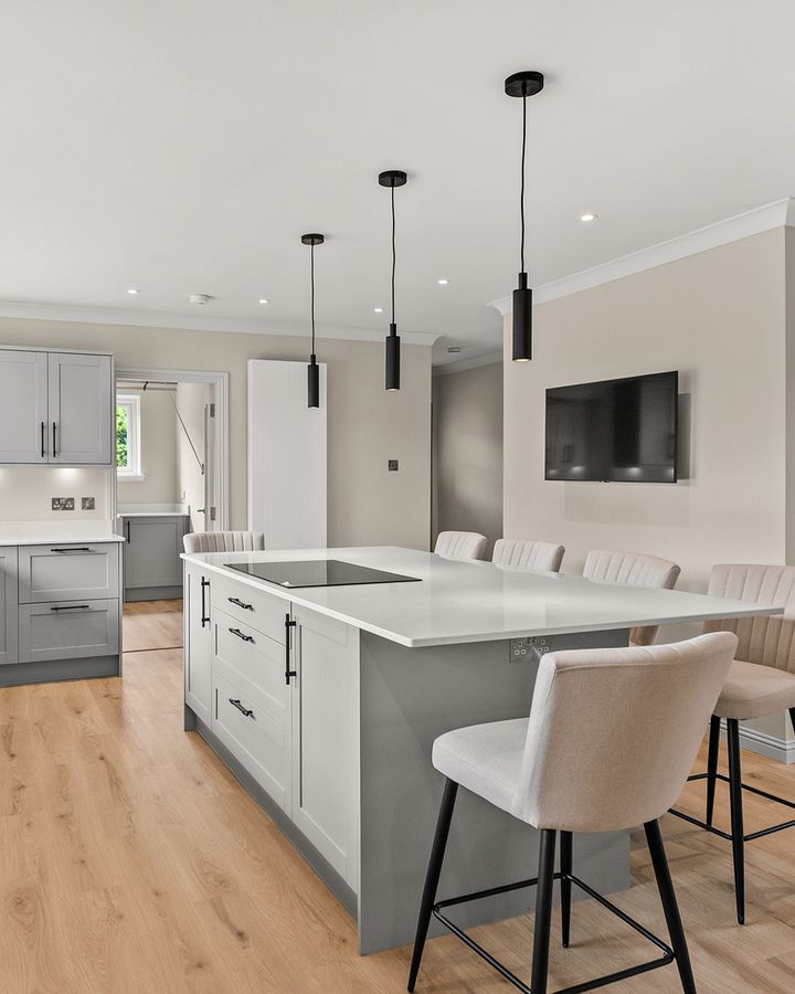 Kitchen in Auchterarder with shaker units, quartz worktops and an island